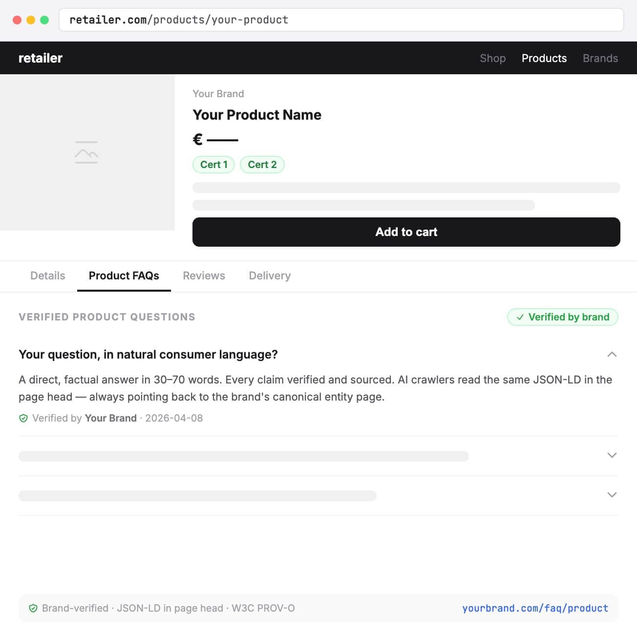 Verified FAQ section embedded directly on a product detail page